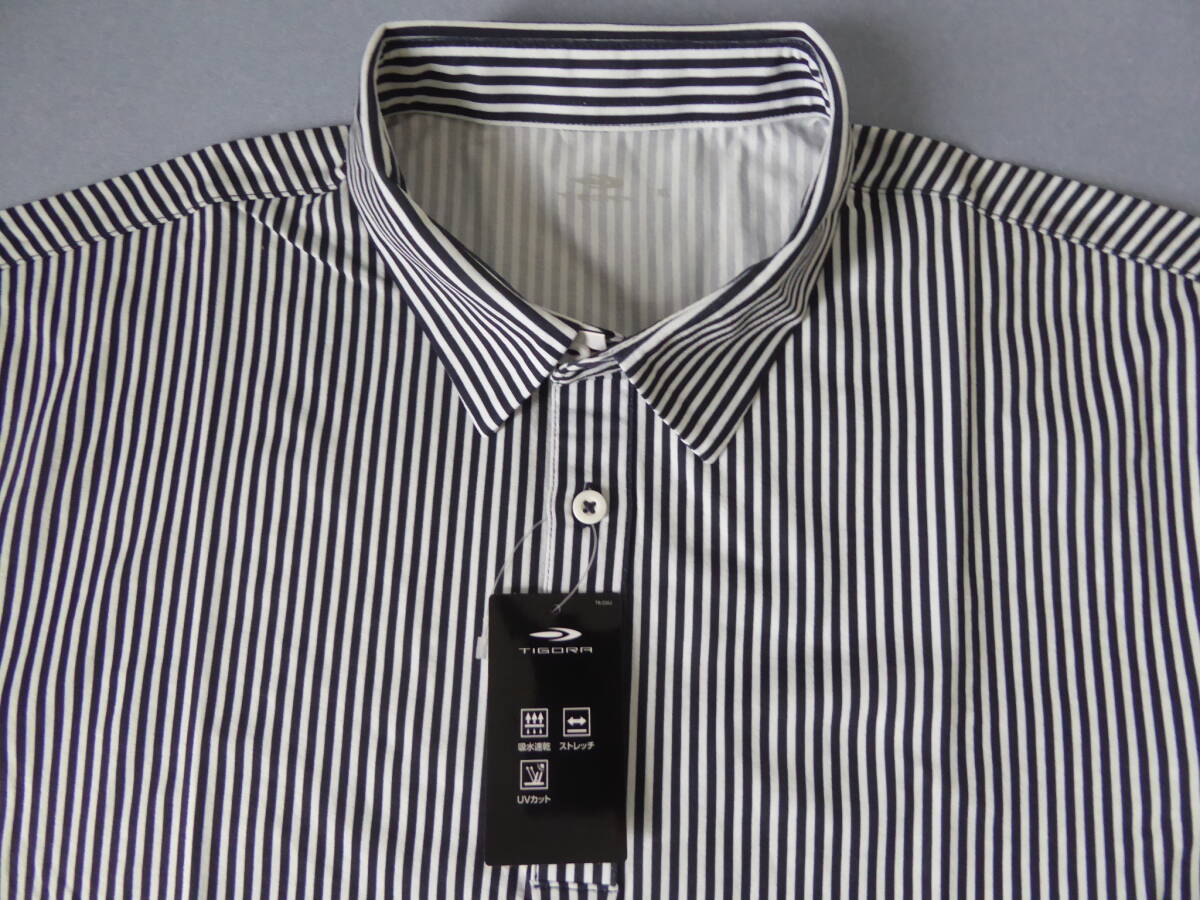TIGORA GOLF ティゴラ ゴルフ 吸水速乾 UVカット ストレッチ ストライプ柄 半袖ポロシャツ XL 紺白 ①拍卖