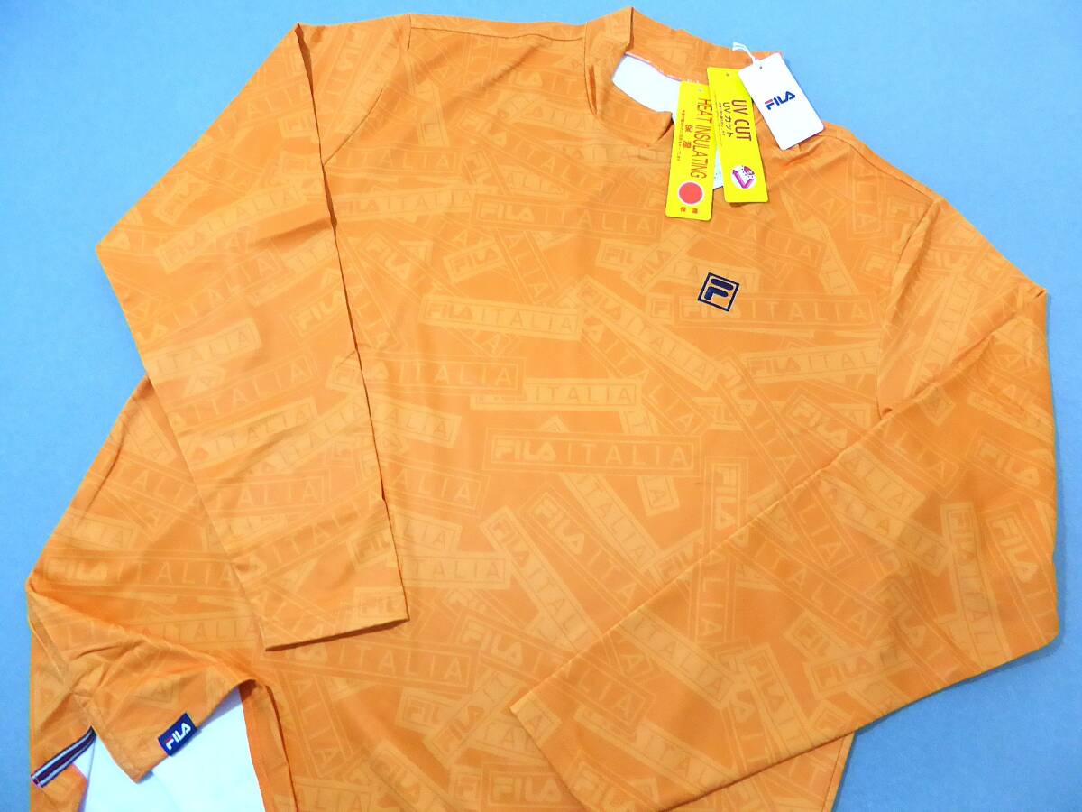 FILA GOLF フィラ ゴルフ 裏起毛 保温 UV CUT 総柄 モックネック長袖シャツ LL オレンジ ②拍卖