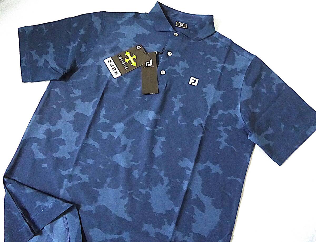 FOOTJOY GOLF フットジョイ ゴルフ ロゴ刺繍 総柄 フラワープリント 4WAYストレッチ 吸汗速乾 半袖ポロシャツ XL 紺 ① 拍卖