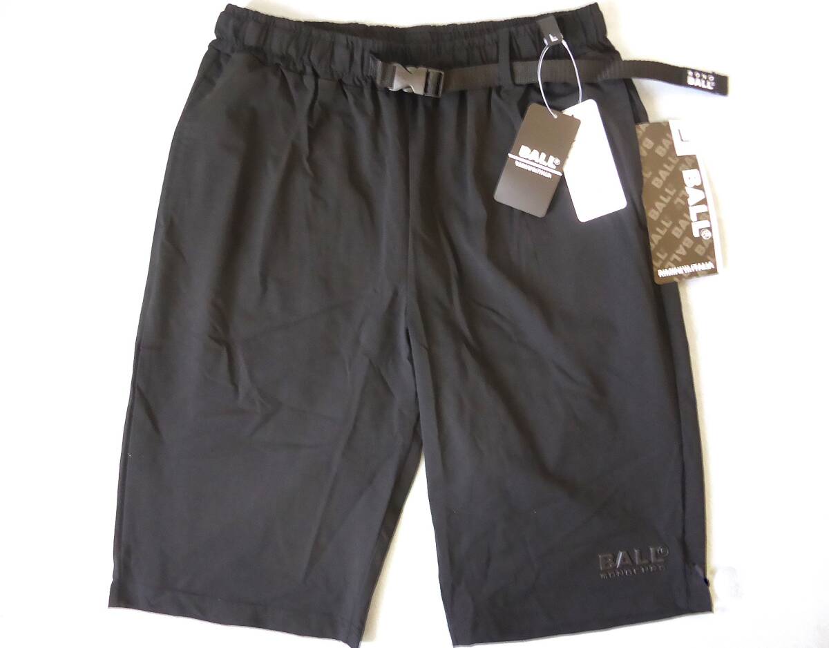 BALL ボール イタリア発人気ブランド 3Dロゴ ベルト付き ハーフパンツ L 黒拍卖