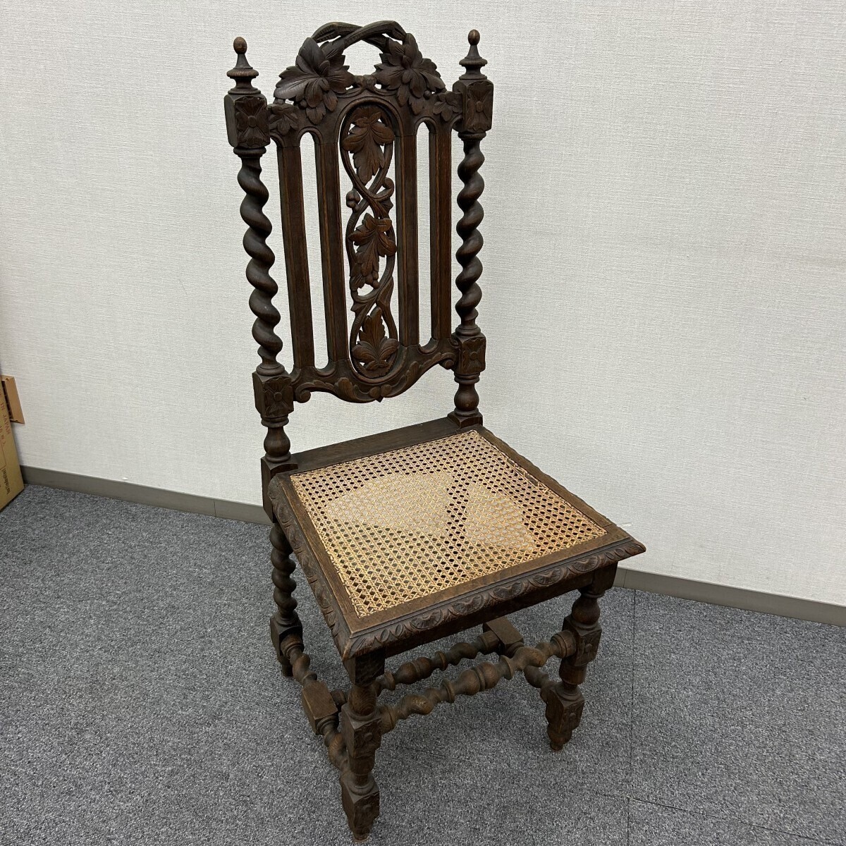 イギリス カロリアン ハイバックチェア 椅子 彫刻 ラタンシート インテリア 家具 アンティーク拍卖