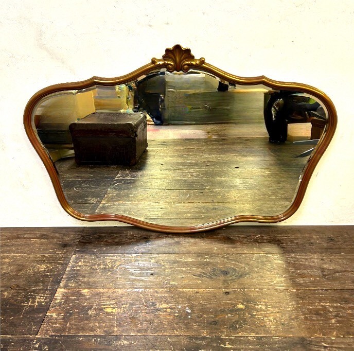 ベルギー製 壁紙 ミラー 木製枠 ロココ調 サイズ 123×80×3cm エレガント ヴィンテージ アンティーク インテリア 家具 クラシック拍卖