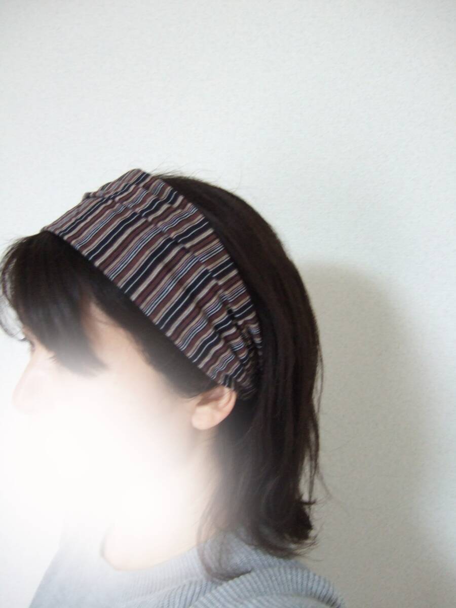 ★即決★ハンドメイド 和 茶系コットンストライプのゆるターバン**ヘアバンド 花粉症の髪よけにも 色合いが素敵です 布在庫限り拍卖