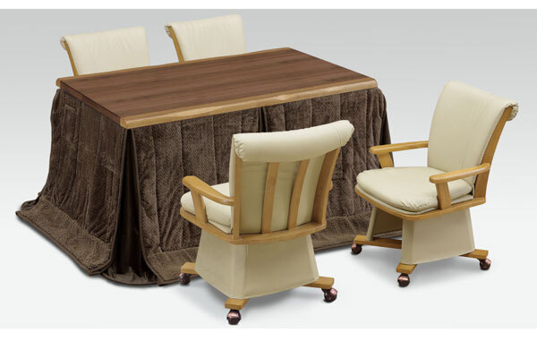 ハイタイプ高脚/ダイニングコタツ こたつ135センチ幅(長方形)+肘付椅子4脚+無地ヘリンボーン柄布団の6点セット ライトオーク色拍卖