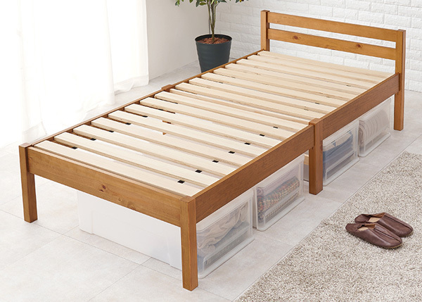 木製ベッド シングルサイズ 組立簡単 「ネジレス」 すのこベッド ライトブラウン色 MB5155-LBR拍卖