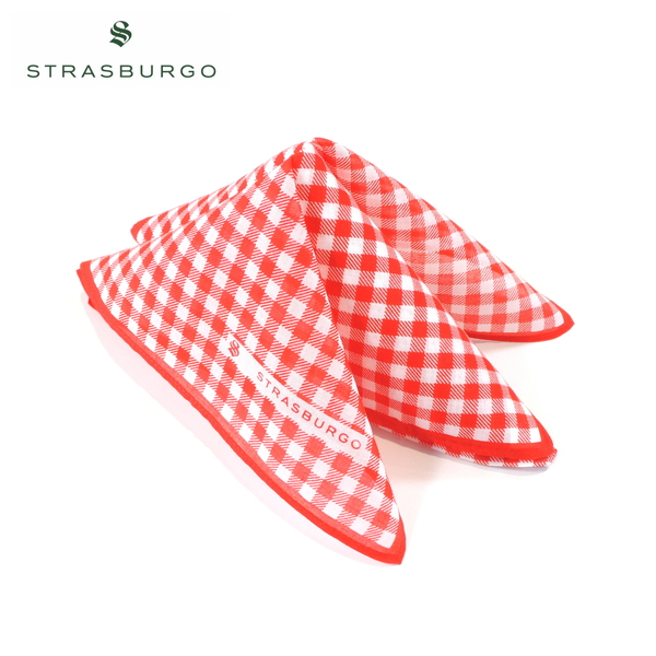 【定価1,800・新品】STRASBURGO(ストラスブルゴ)コットンポケットチーフ レッドギンガムチェック 43cm×43cm 日本製拍卖