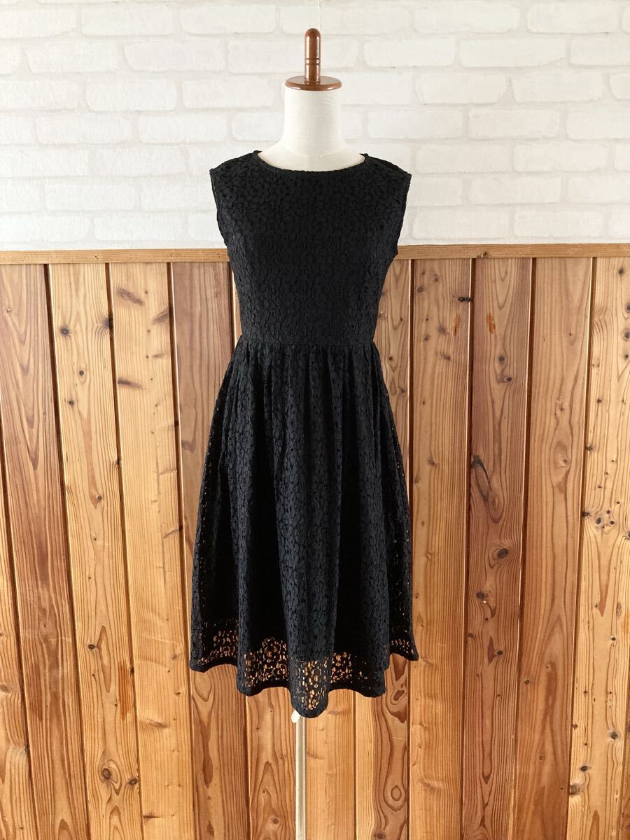 GLACIER レディース 花柄レース ノースリーブ ワンピース Sサイズ 黒 ブラック 上品 フォーマル 膝下丈 セレモニー formal dress K拍卖