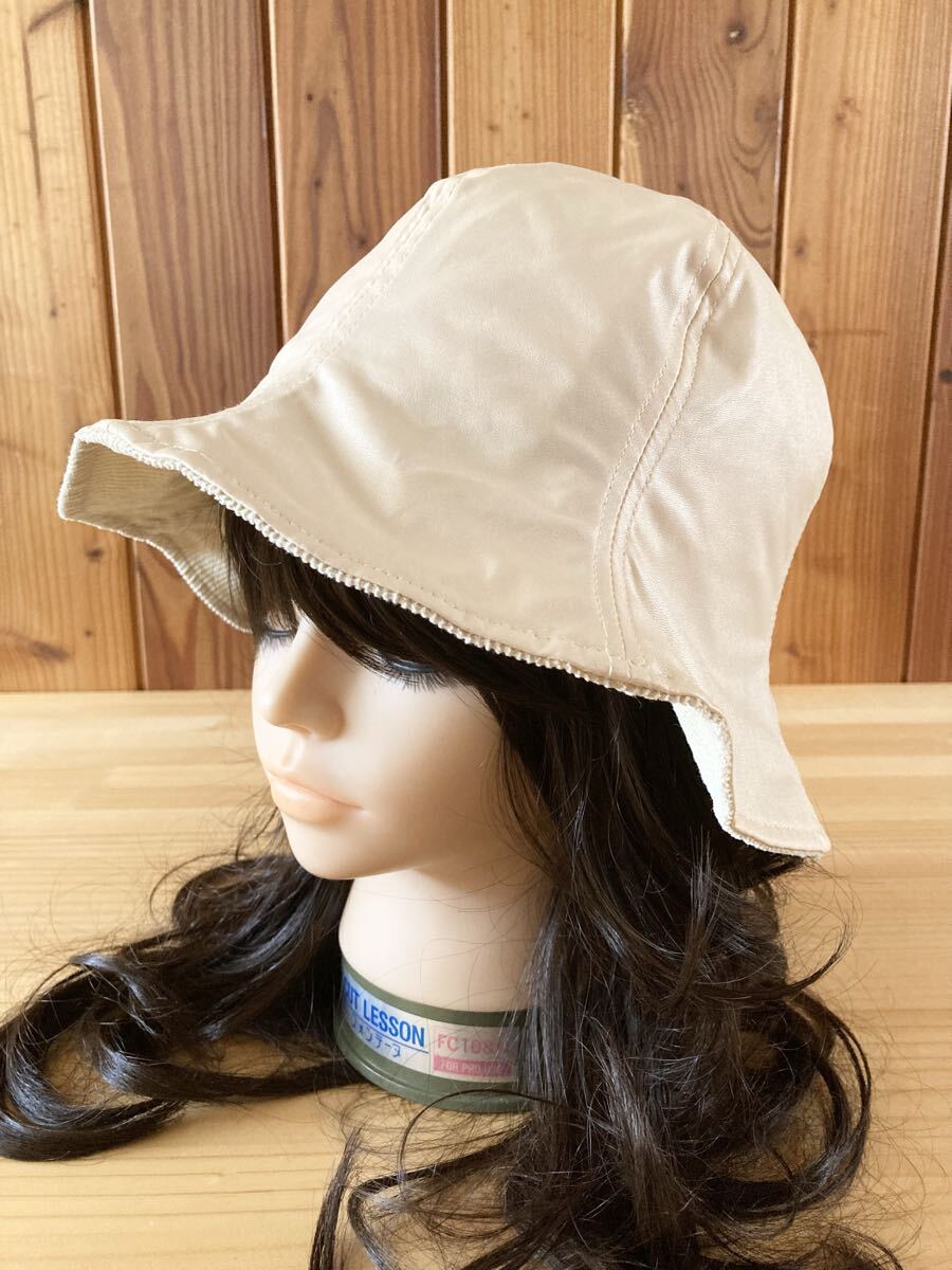 リバーシブル レディース ハット 帽子 アイボリー ライトベージュ系 コーデュロイ レザー調 チューリップハット バケット クロッシェ ④拍卖