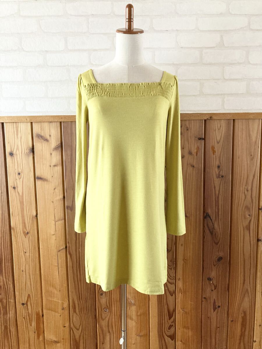 状態良好 UNIQLO ユニクロ レディース 長袖 ワンピース Mサイズ 膝丈スカート くすみカラー イエロー マスタード からし色 casual dress G拍卖