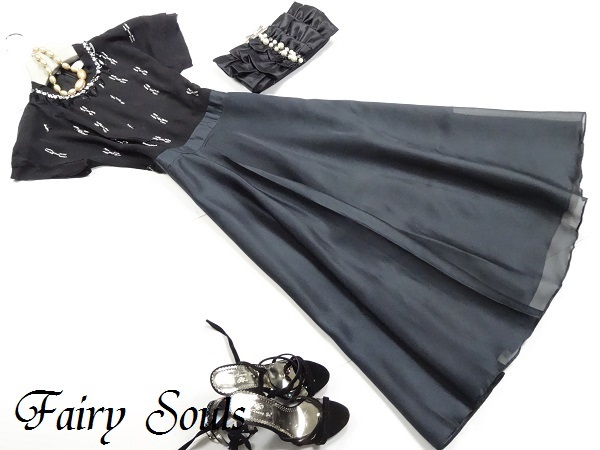 未使用 発表会 イベント デ-ト 9号 M ビ-ズ飾り ロング ワンピース (OPN6684)拍卖