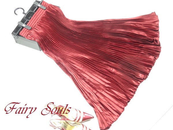 送料無料 未使用 発表会 舞台衣装 パーティ 光沢 メタリック ロング プリーツ スカート フリー F (SKN9598)拍卖