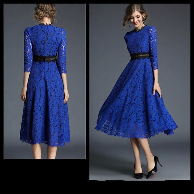 未使用 発表会 舞台衣装 パーティ フォ-マル 刺繍 総レ-ス ミモレ丈 ワンピ-ス 9号 M (OPN2039)拍卖