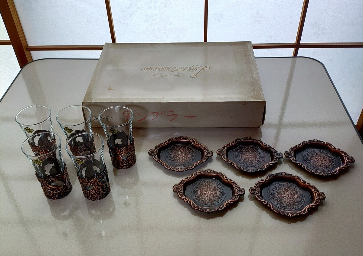 未使用・長期保管品 LAWRENCE Diecast Beer Set ダイカスト製 ブロンズ仕上げ コースター付き ビールグラス 5組拍卖