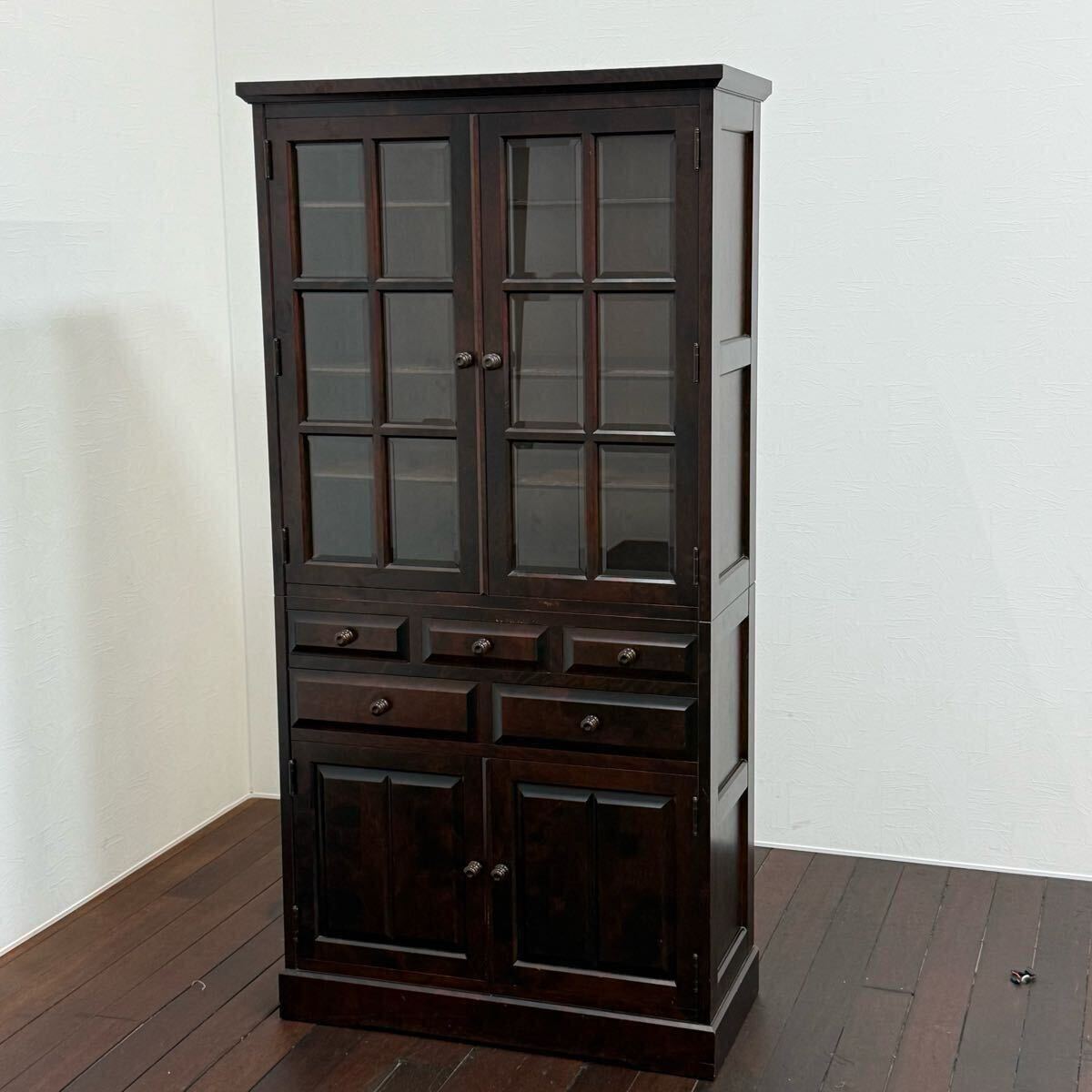 H19K23 北海道民芸家具 カップボード 食器棚 カバ 樺 無垢材 収納棚 キッチンボード ダイニングボード キャビネット 本棚 書斎棚拍卖