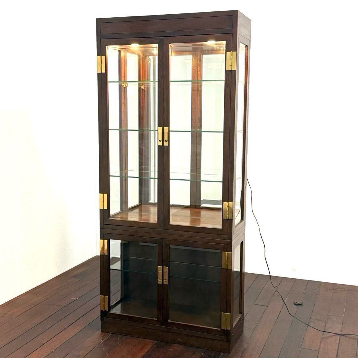 H19K75 カリモク domani ドマーニ モーガントン Morganton キャビネット 照明付き サイドボード 飾り棚 ガラス戸 ヒッコリーブラウン 拍卖