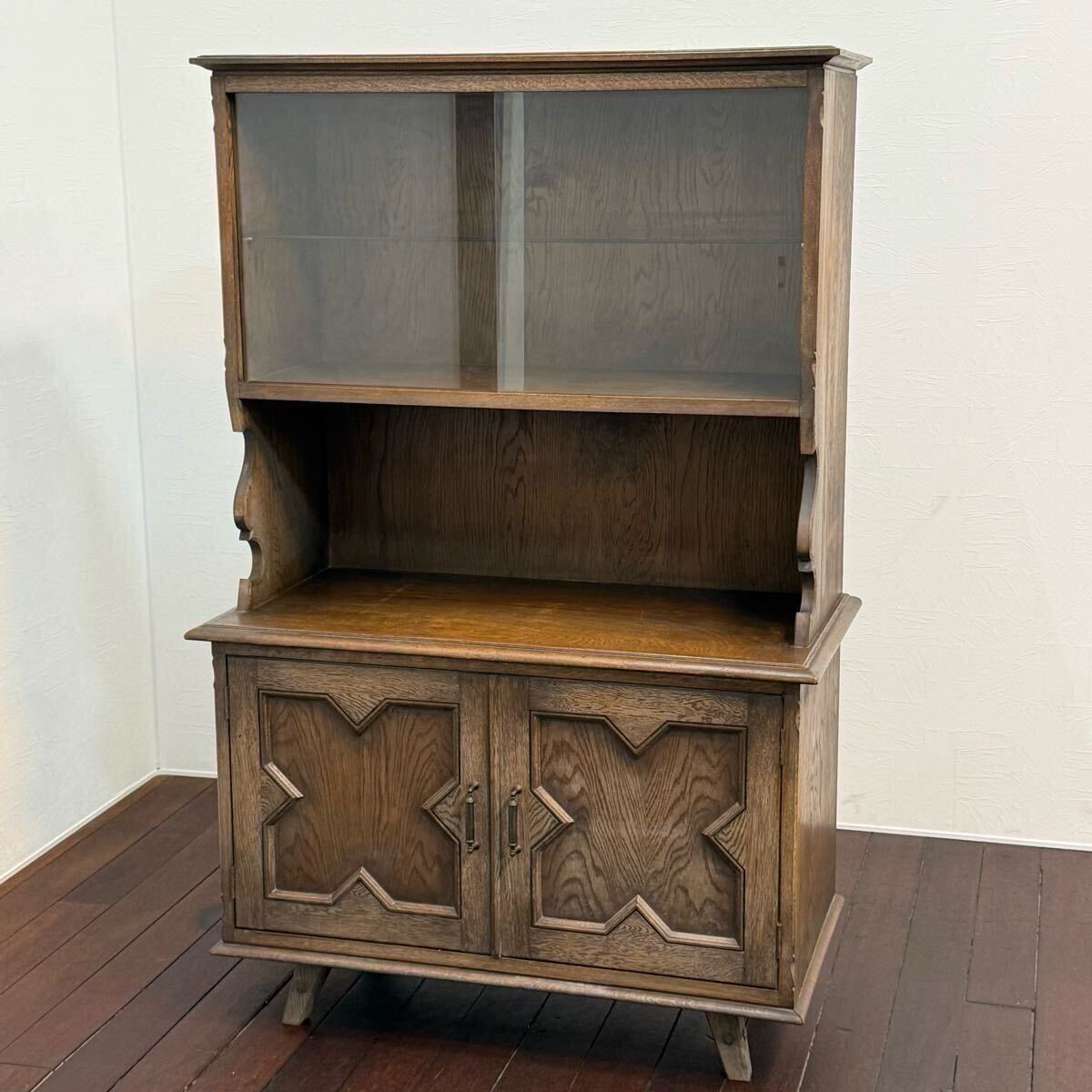 H19K84b 神戸洋家具 永田良介商店 キャビネット サイドボード オーク材 飾り棚 カップボード 食器棚 水屋箪笥 和製ビンテージ アンティーク拍卖