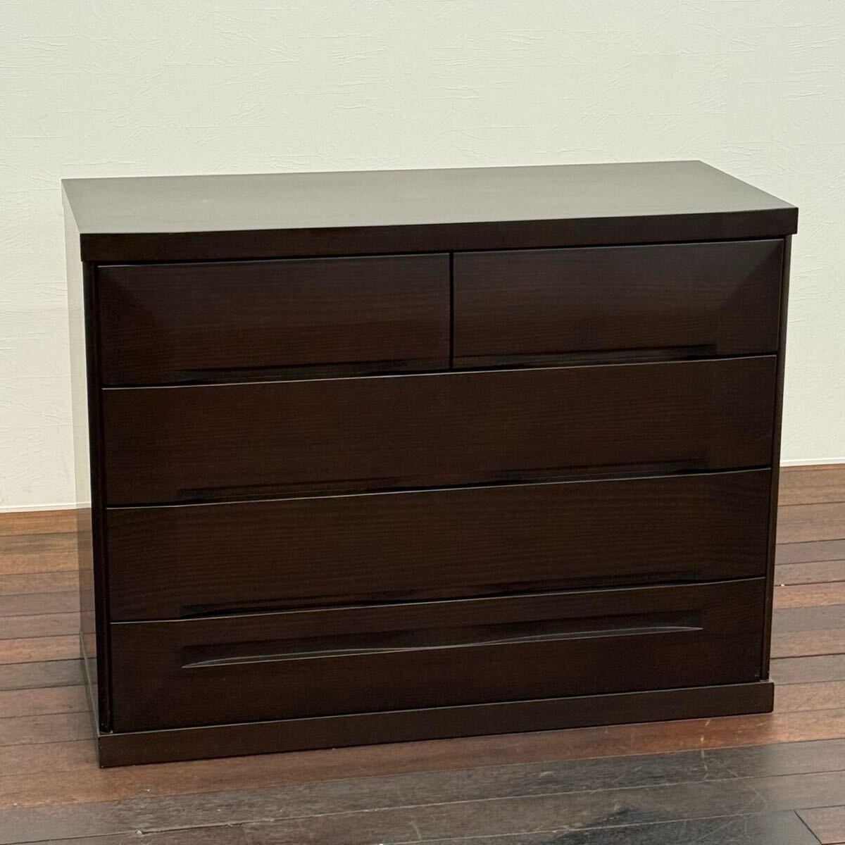 H19K44 府中家具 4段チェスト ミドルチェスト ダークブラウン ナラ材 桐材 収納家具 リビング収納 モダン シンプルモダン IDC大塚家具拍卖