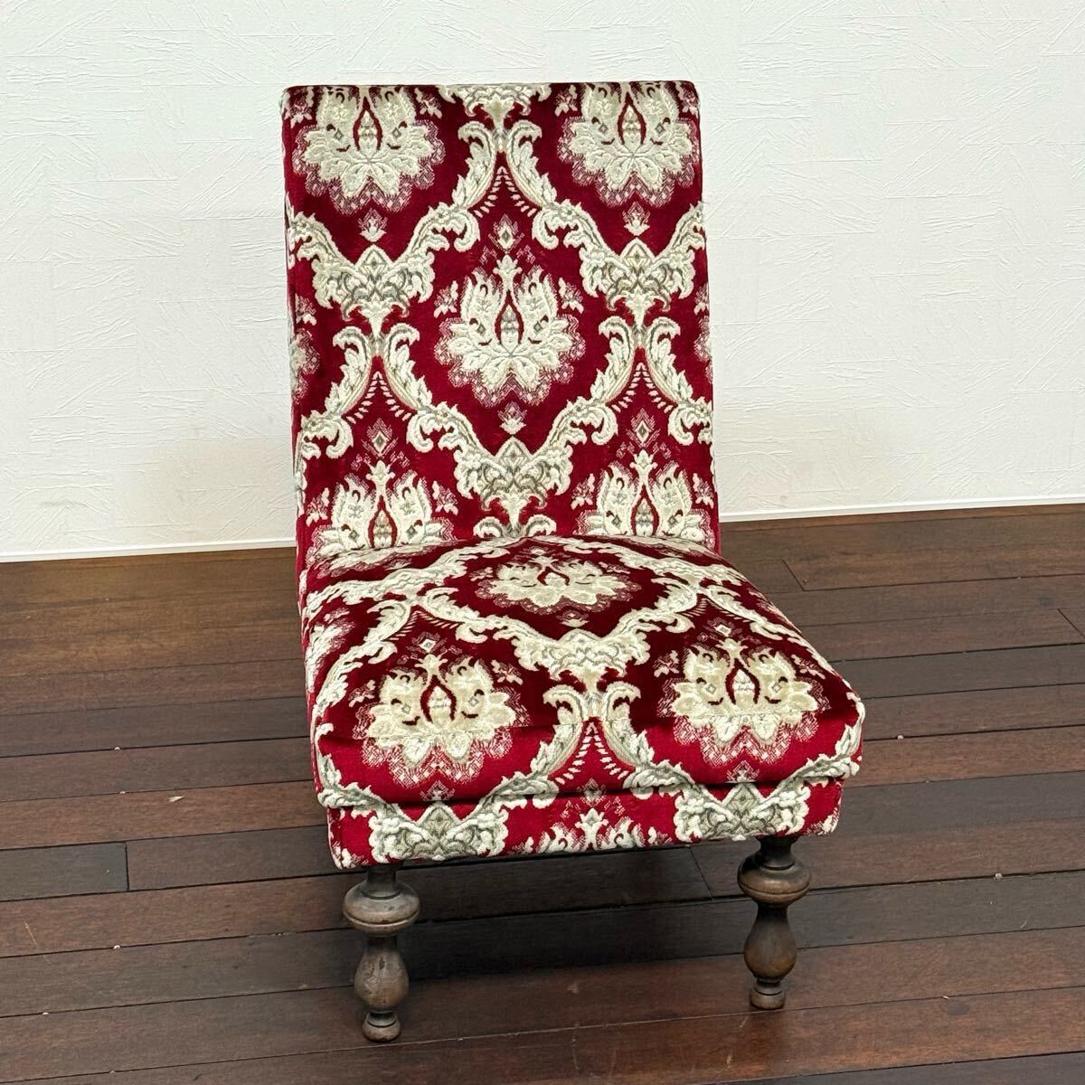 H19K86e 神戸洋家具 永田良介商店 1人掛けソファ 肘なし 1Pソファ アームレスソファ レトロ ファブリック アンティーク調拍卖