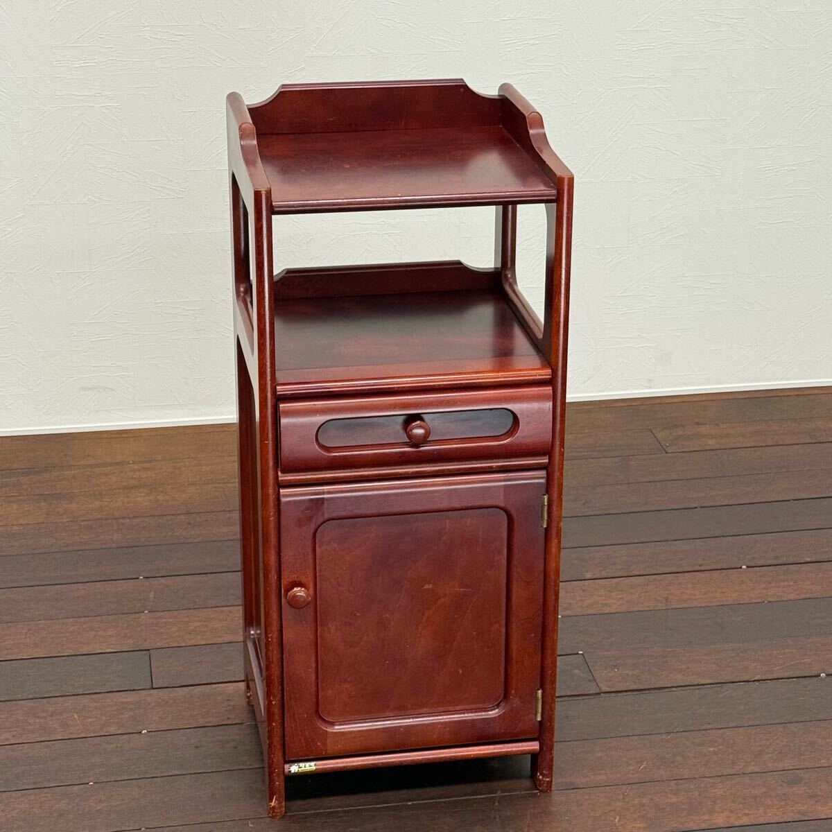 H19K79b カリモク 電話台 クラシック FAX台 飾り台 収納棚 コンソールテーブル サイドキャビネット サイドチェスト ファックス台拍卖