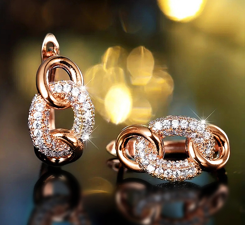 N250402/2◆Bigstone◆薔薇金色【清新なデザイン】ダイヤモンドCZ*魅力な光沢*ファッション感アップ*欧米大人気なピアス拍卖