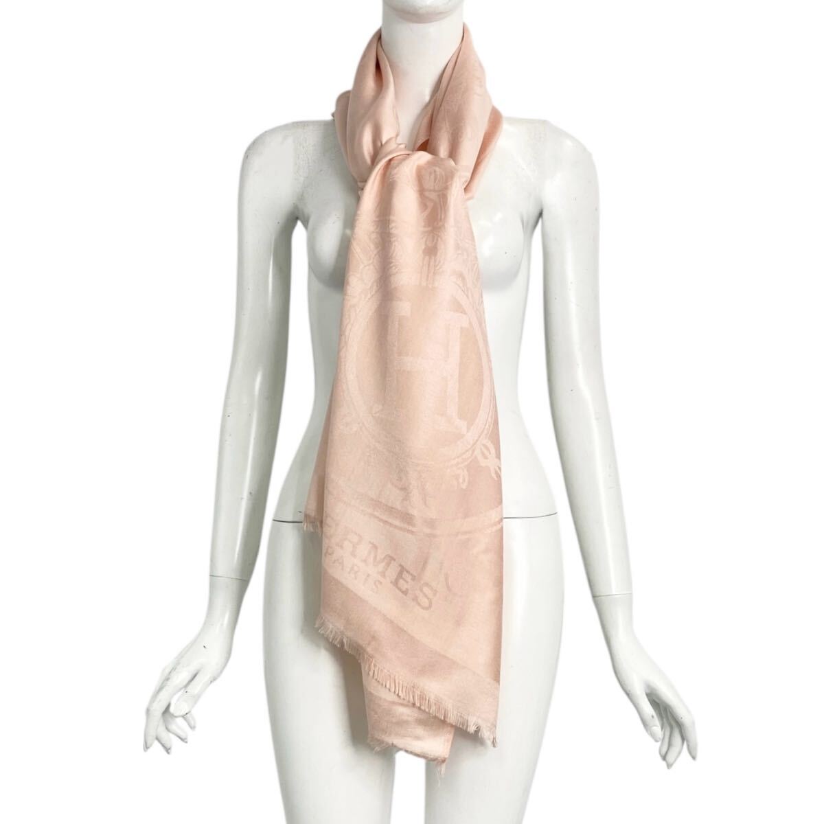 HERMES エルメス 大判 ストール マフラー ショール シルク ベージュ 3K 0918-16拍卖