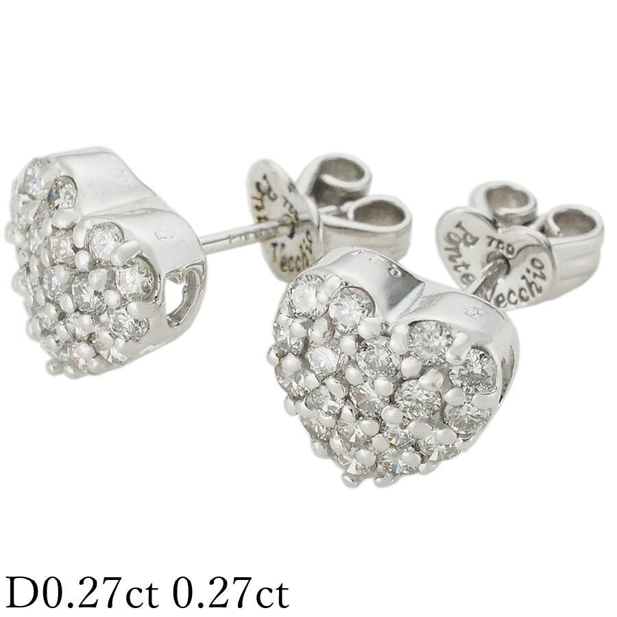 ポンテヴェキオ パヴェ ダイヤモンド/0.27ct 0.27ct ハートデザイン ピアス K18WG拍卖