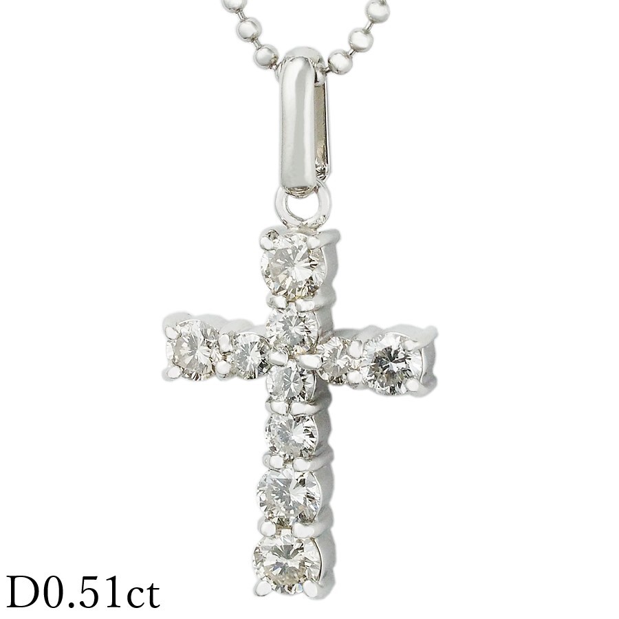 ダイヤモンド/0.51ct クロス ネックレス Pt900 Pt850拍卖