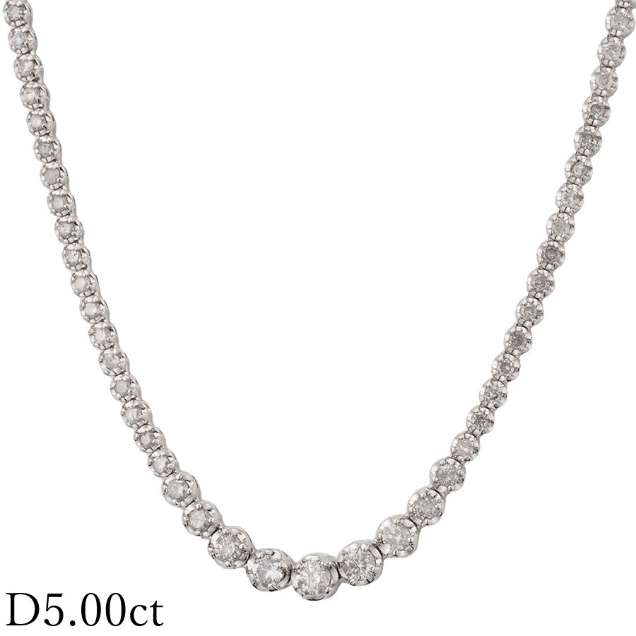 ダイヤモンド/5.00ct テニス ネックレス K18WG拍卖