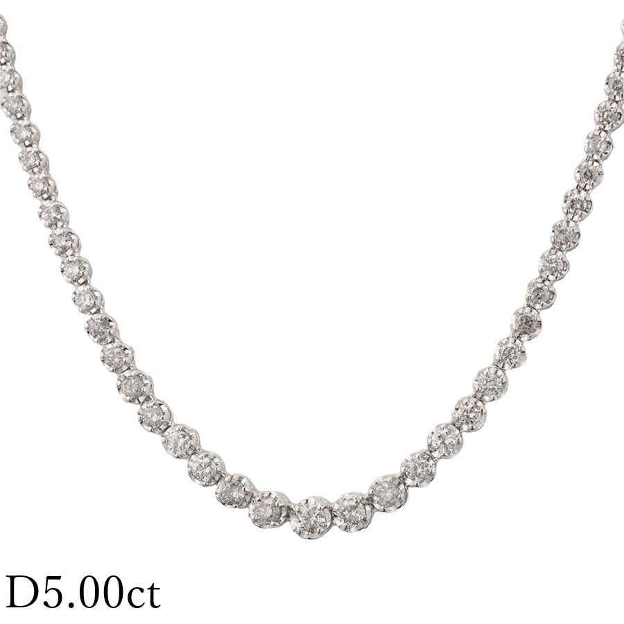 ダイヤモンド/5.00ct テニス ネックレス K18WG拍卖