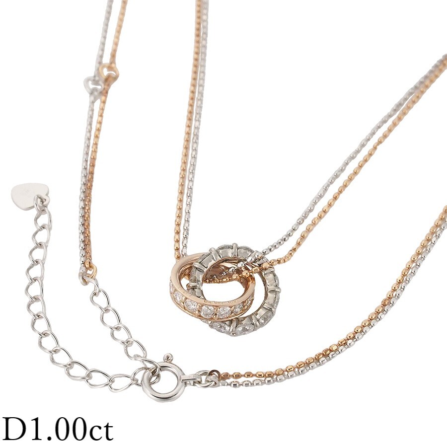 ダイヤモンド/1.00ct デザイン ネックレス K18WG K18PG拍卖