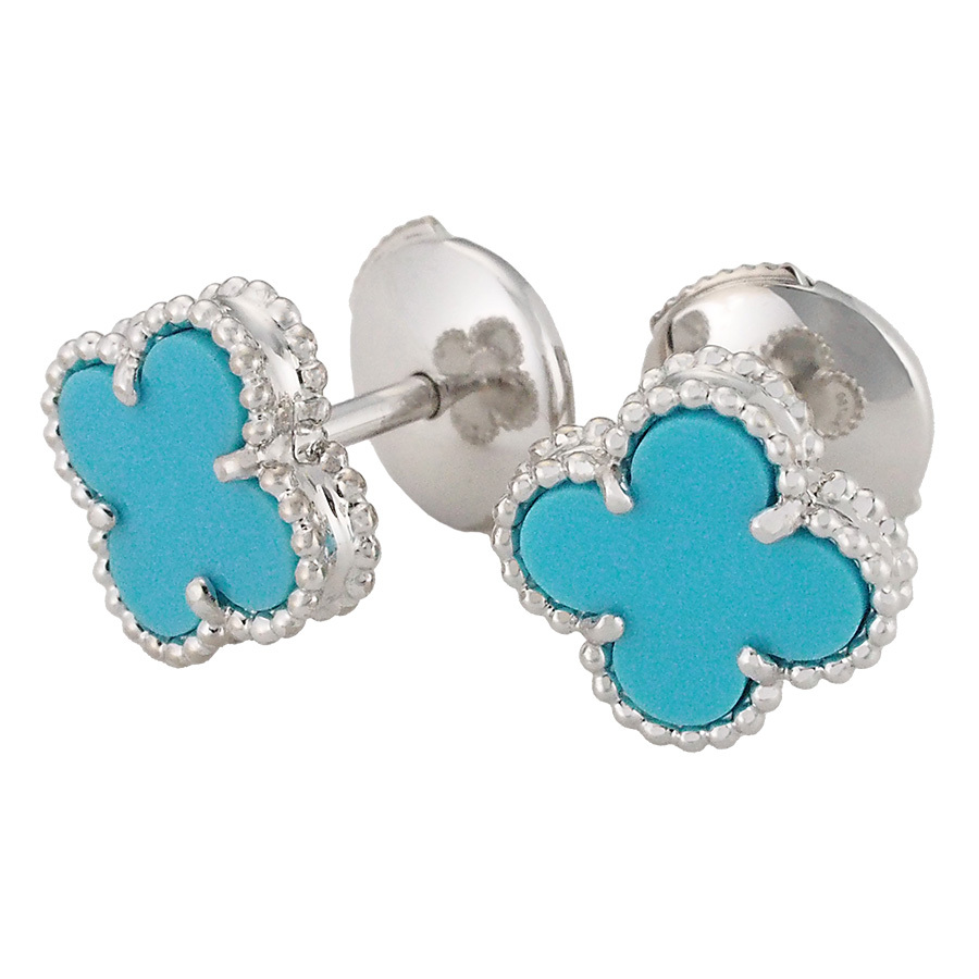 ヴァンクリーフ&アーペル ターコイズ スウィート アルハンブラ ピアス K18WG 国内正規 箱・販売証付拍卖