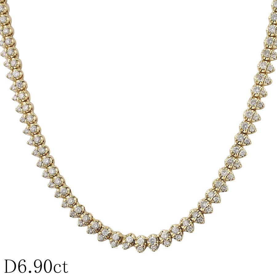 ダイヤモンド/6.90ct 二連 デザイン ネックレス K18YG拍卖