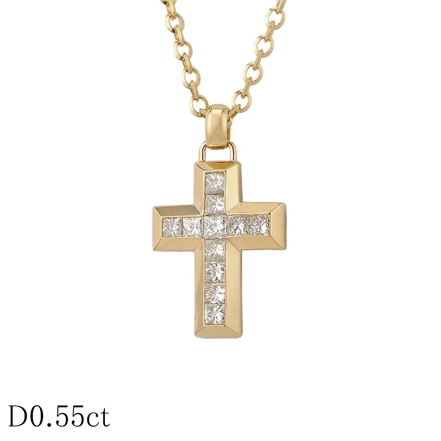 ヴァンドーム青山 ダイヤモンド/0.55ct クロス デザイン ネックレス K18YG拍卖