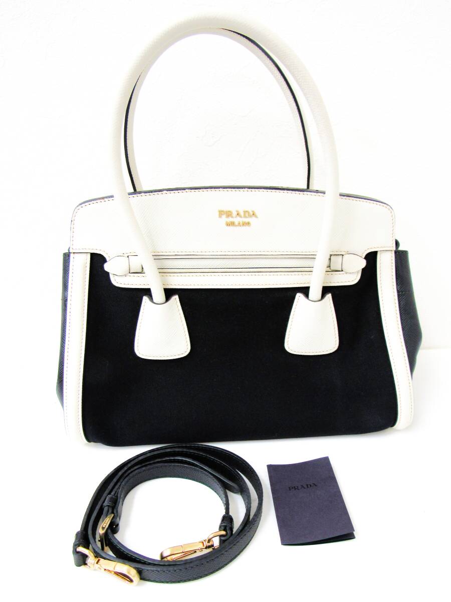 PRADA プラダ バイカラーハンドバッグ BN2595 2WAYバッグ トートバック ショルダーバッグ ツートンカラー ホワイト ブラック kdh拍卖