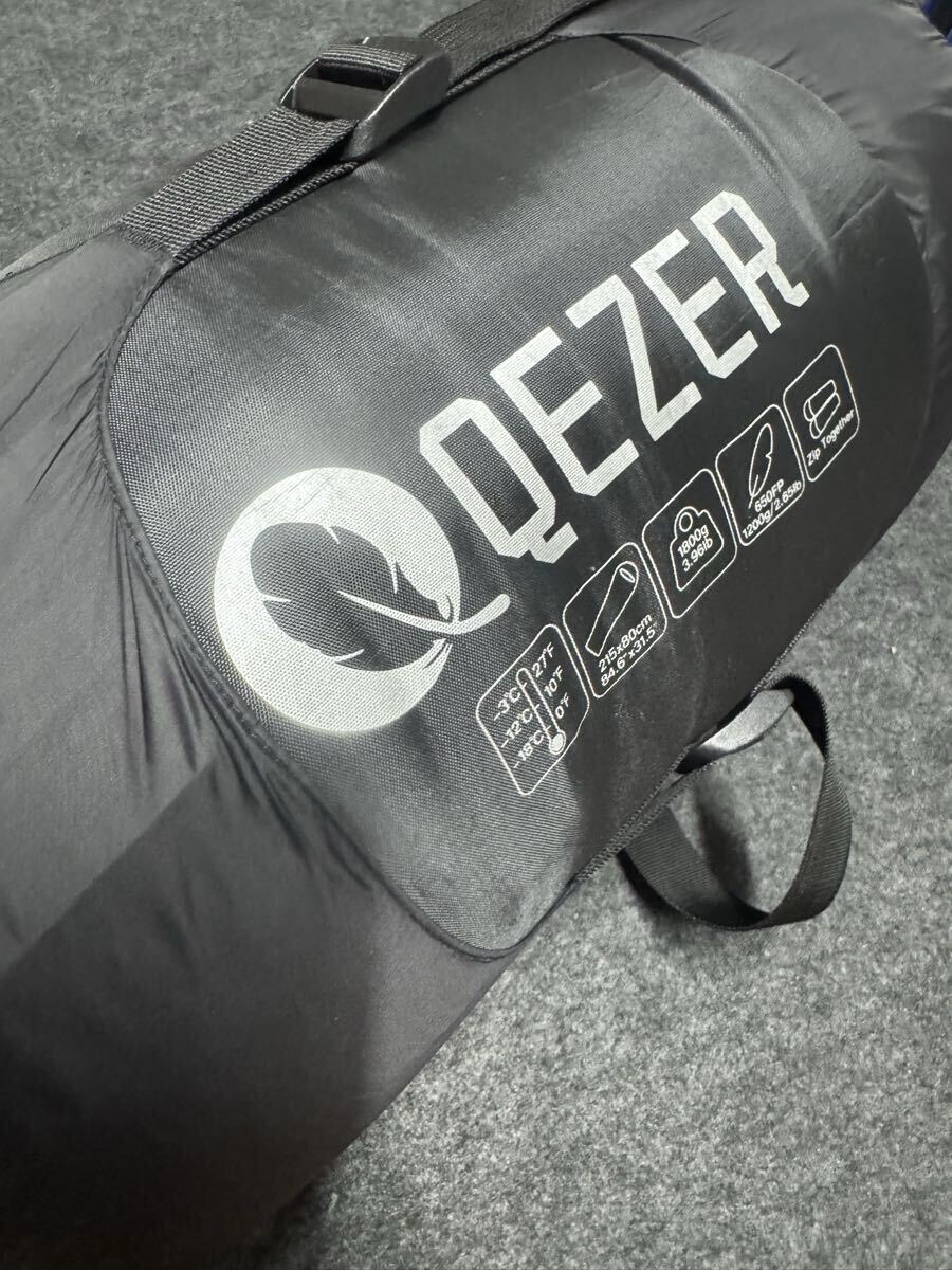 QEZER シュラフ 冬用 ダウン 寝袋 マミー型 羽毛寝袋 500g~1500gダウン充填 コンパクト 600FP高級ダウン 400T撥水加工 2人用に連結可能 拍卖
