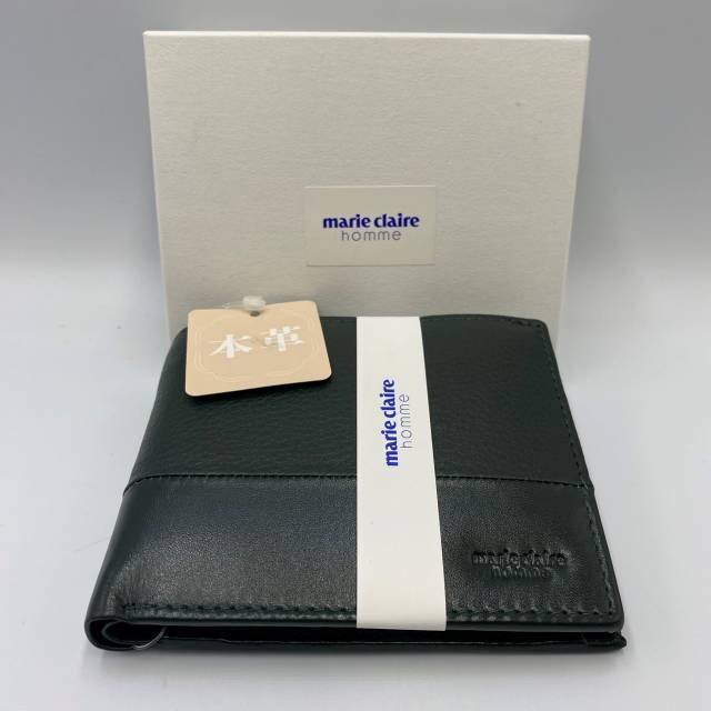 【未使用・保管品】marie claire マリ・クレール 二つ折り財布 コンパクトウォレット ブランド レザー ダークグリーン拍卖