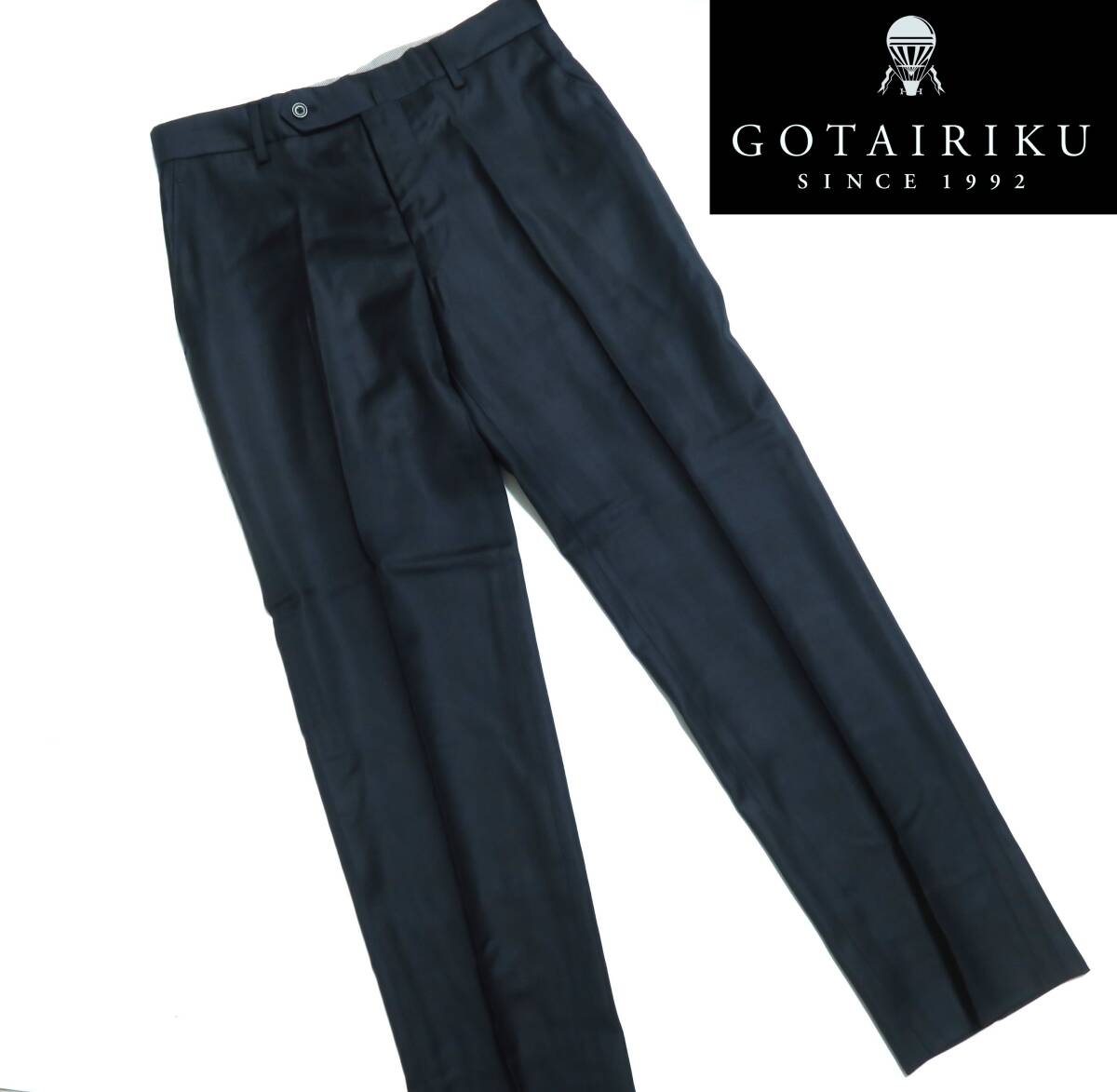 R034■秋冬 五大陸 GOTAIRIKU ゴタイリク 紺色系チェック柄 高級ウールスラックス W77cm オンワード樫山 少々訳有拍卖