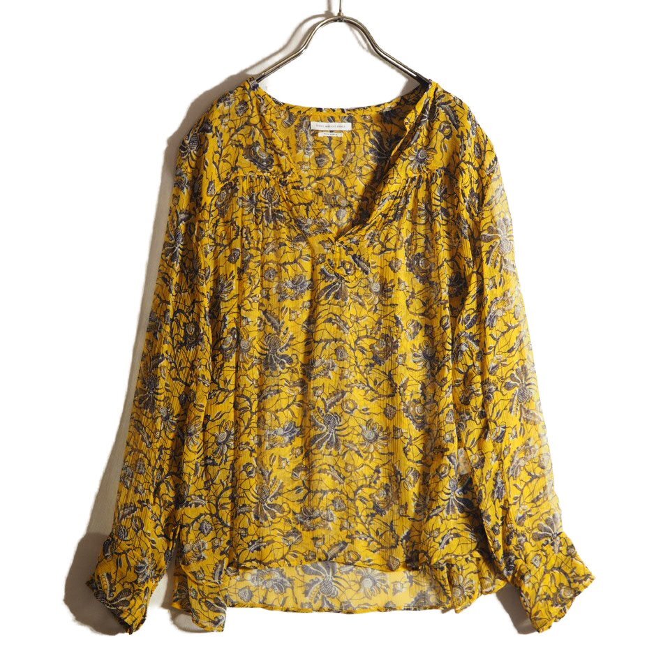 R1421f6 ▼ISABEL MARANT ETOILE イザベルマラン エトワール▼ シルク スキッパー プルオーバー ブラウス イエロー 36 シャツ 春夏拍卖