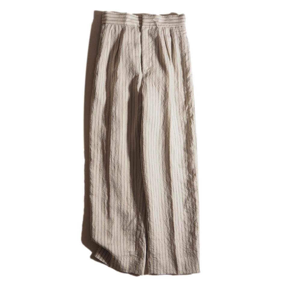 B9153f56 ▼AEWEN MATOPH イウエンマトフ▼ ストライプ タックパンツ ホワイト 38 / 8714-240-0076 セルロース ワイドパンツ 春~秋拍卖