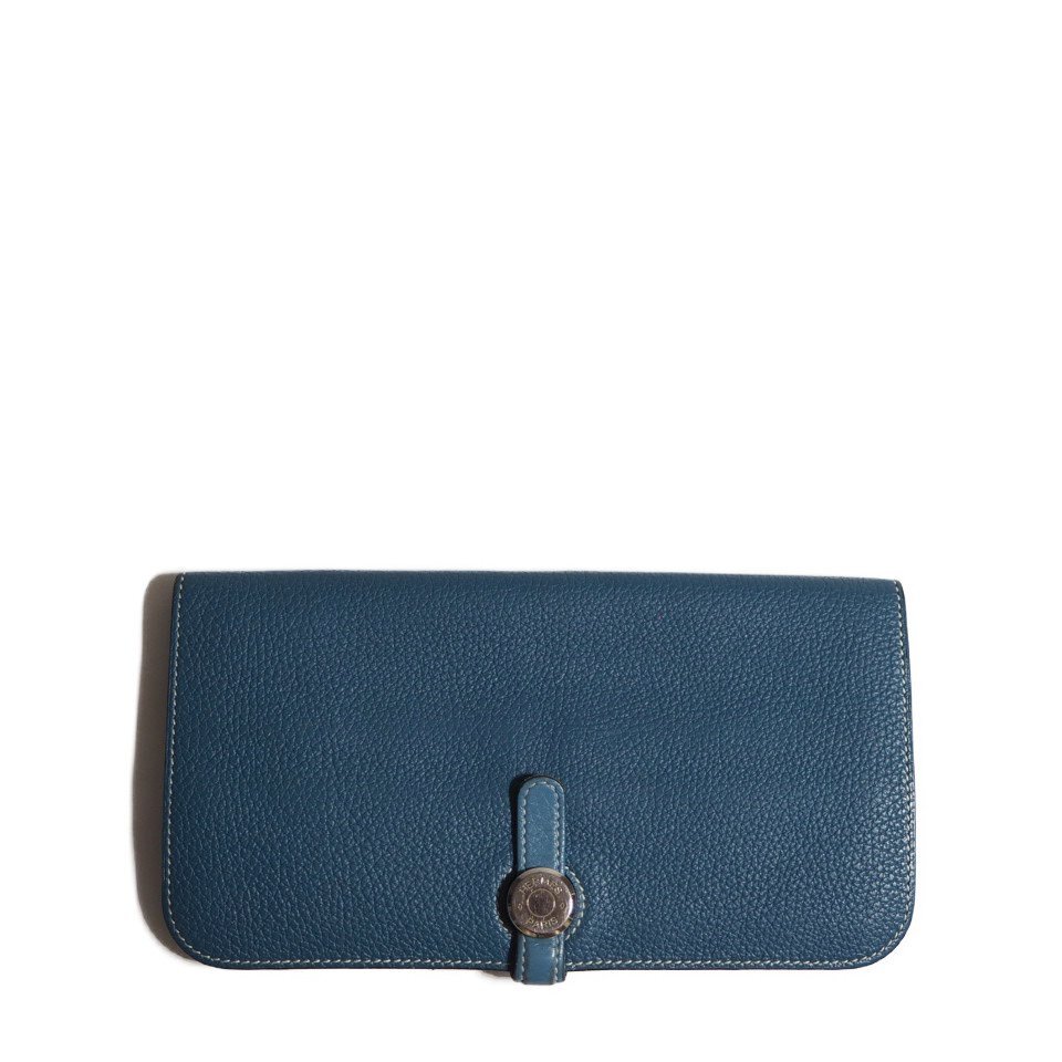 R0662f18 ▼HERMES エルメス▼ 2013年製 Dogon ドゴン 二つ折り ロングウォレット ブルー / レザー長財布拍卖