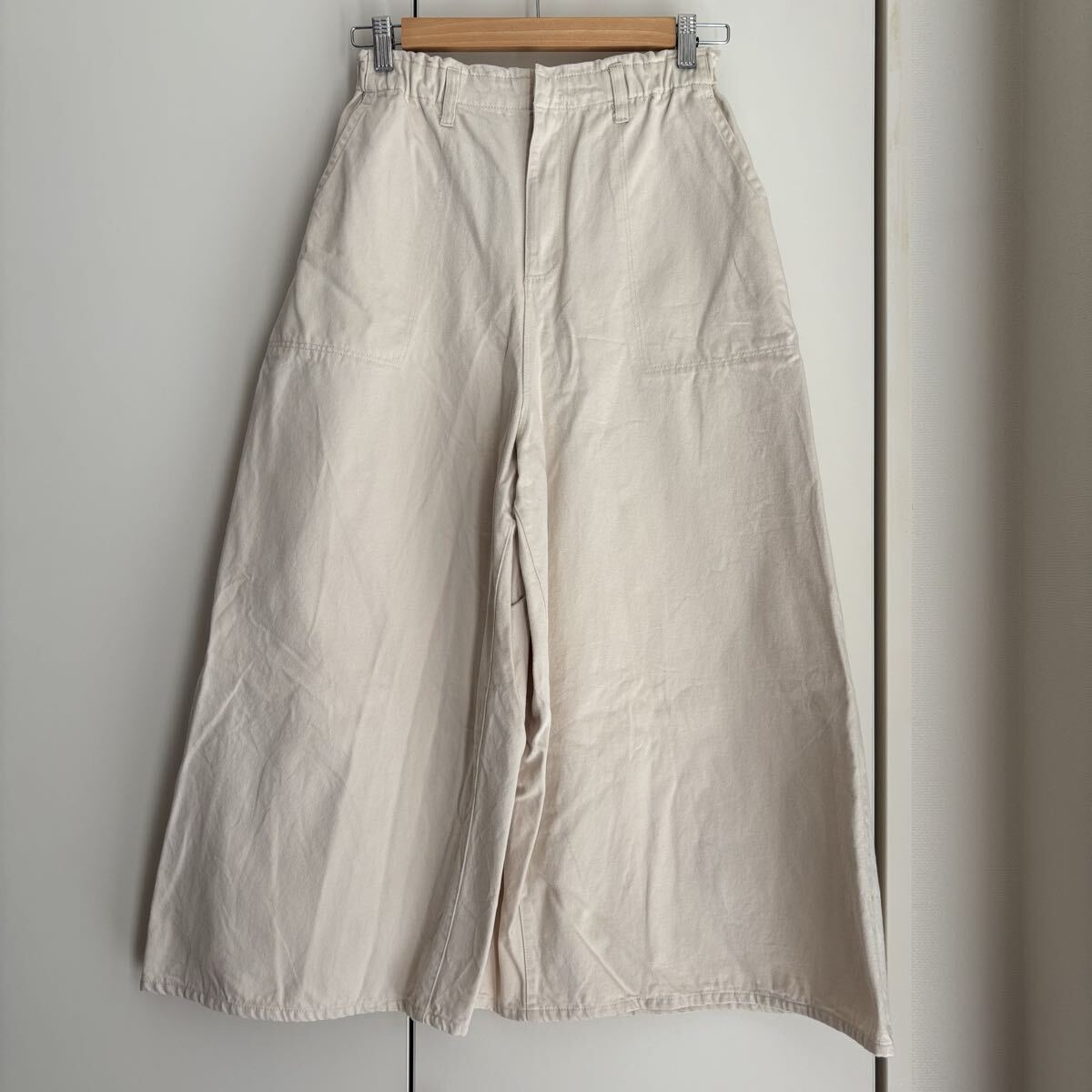 美品★インザマーケット in the Market デニム ワイドパンツ スカーチョ スカンツ ウエストゴム 白 ホワイト フリーサイズ拍卖