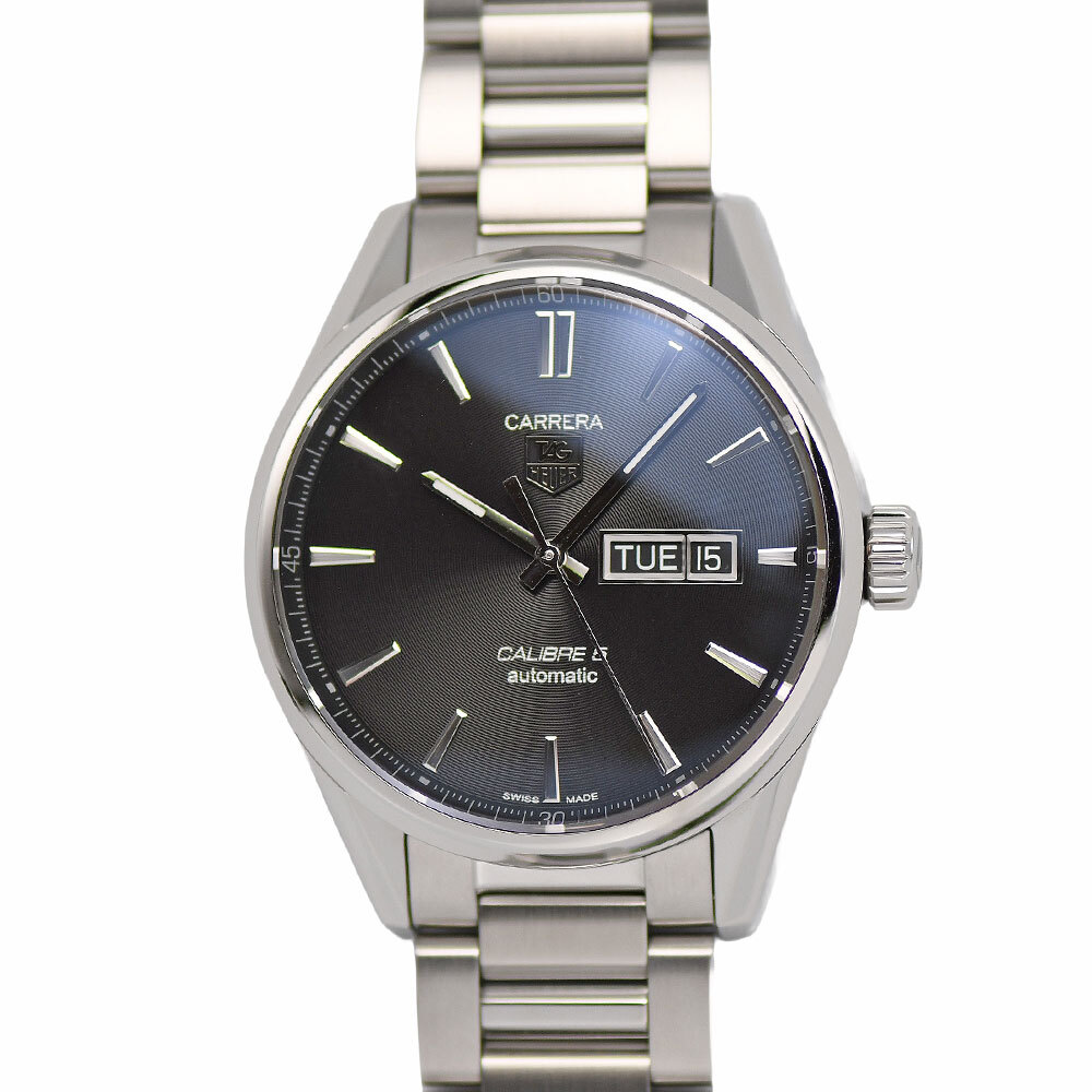 タグホイヤー TAG HEUER カレラ キャリバー5 デイデイト メンズ 男性用 100m防水 ブラック 黒文字盤 WAR201A.BA0723 研磨仕上げ済み 中古拍卖