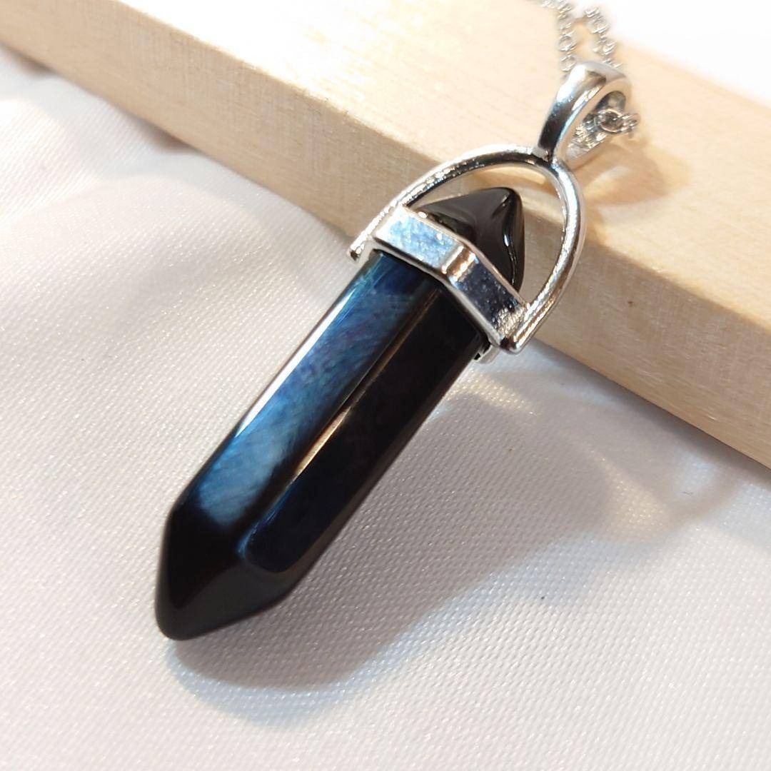 強力な魔除けの石、ブラックオニキスのダブルポイントネックレス拍卖
