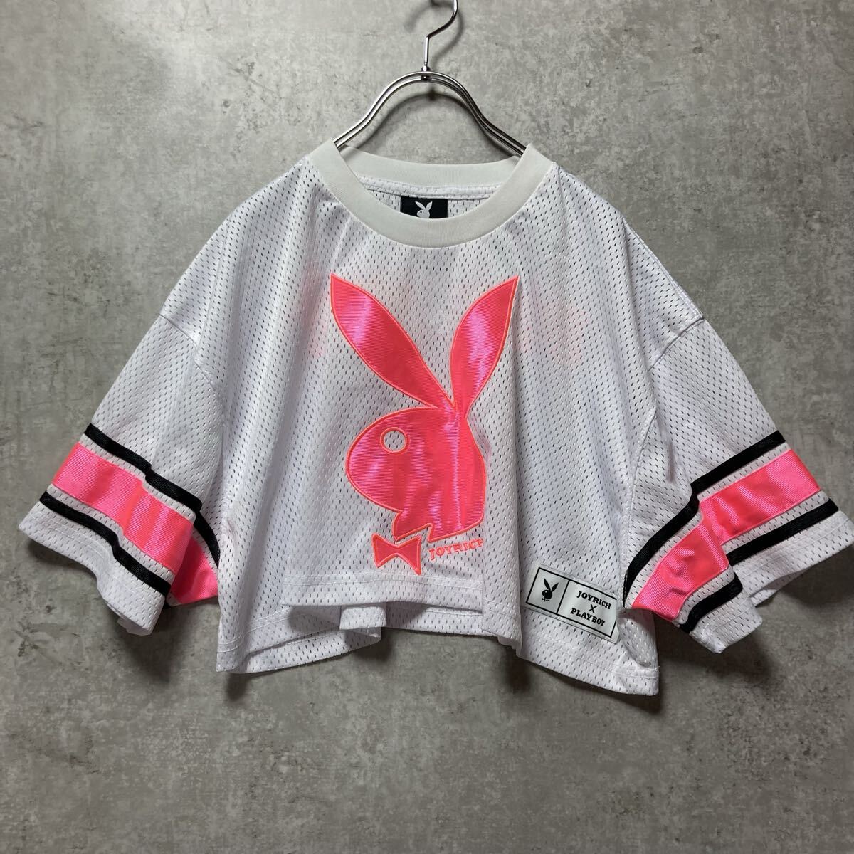 JOYRICH × PLAYBOY ジョイリッチ プレイボーイ フットボール ショート メッシュTシャツ ゲーム T ホワイト F フリーサイズ 白拍卖