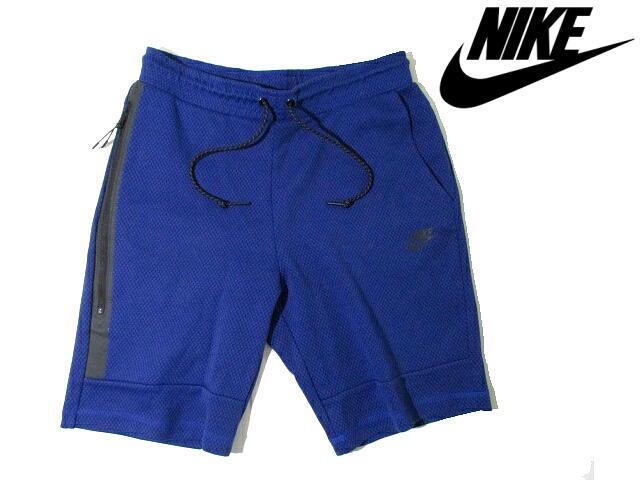 美品■希少 初期 赤タグ ナイキ テックフリース ハーフパンツ 短パン ハニカム柄 NIKE Lサイズ ブルー ショーツ TECH FLEECE ジップ拍卖