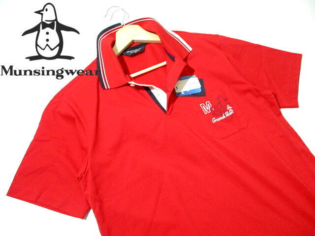 新品 未使用■ 即決! マンシングウェア グランドスラム 半袖ポロシャツ Mサイズ MUNSING メンズ 赤 レッド 吸汗速乾 ゴルフウェア拍卖