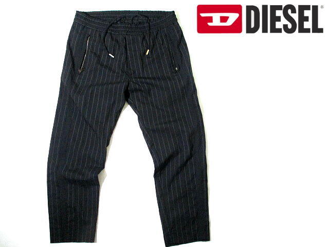 即決■ 新品 未使用に近い! ディーゼル イージーパンツ ピンストライプ 黒 ブラック ウール DIESEL ドローコード 46 Mサイズ拍卖