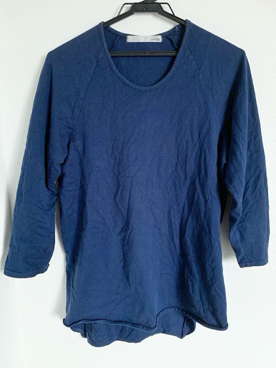 ◎送料無料【 CIVILIZED 】七分袖カットソー Tシャツ 1(S)サイズ ネイビー ★ The Viridi-anne attachment shellac lad musician julius拍卖