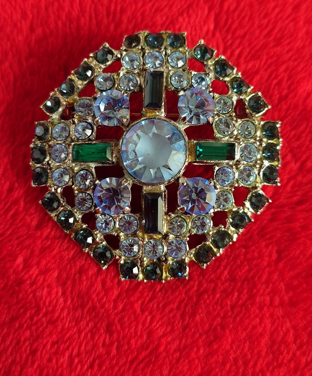 ヴィンテージ ブローチ アールデコ オーストリア 硝子 宝石カラーガラス D88拍卖