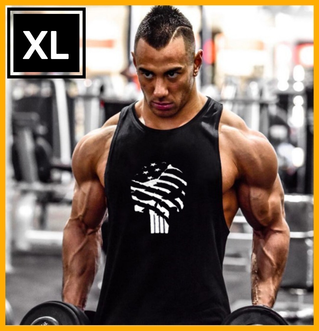 メンズ スカル柄 タンクトップ ノースリーブ 筋トレ ウェア XL 筋トレ トレーニングウェア ボディビル フィットネス ジムウェア ランニング拍卖